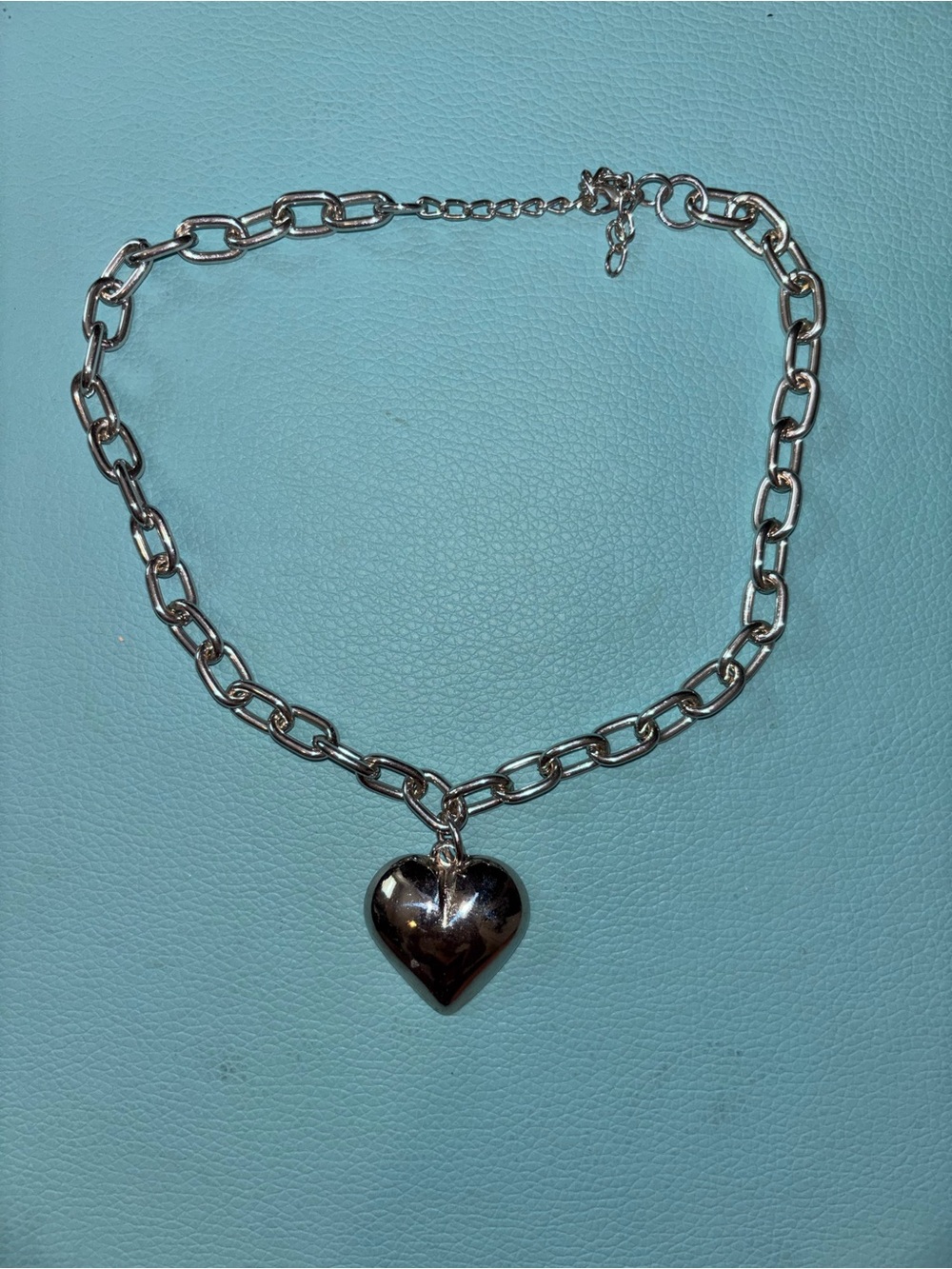 Polished Silver Heart Charm Link Necklace - Women's Jewelry